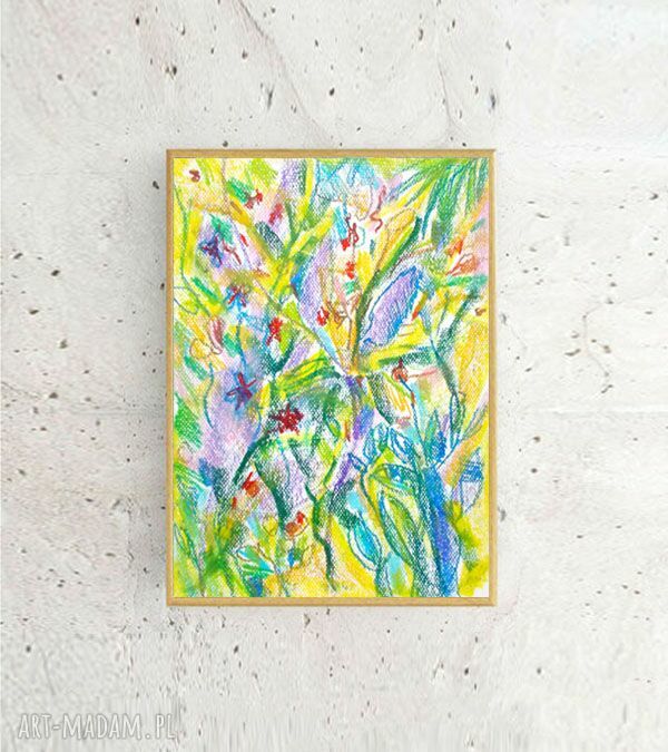 Oprawiony rysunek „Dżungla” - kolorowy szkic w beżowej ramce 22,5 x 31 cm