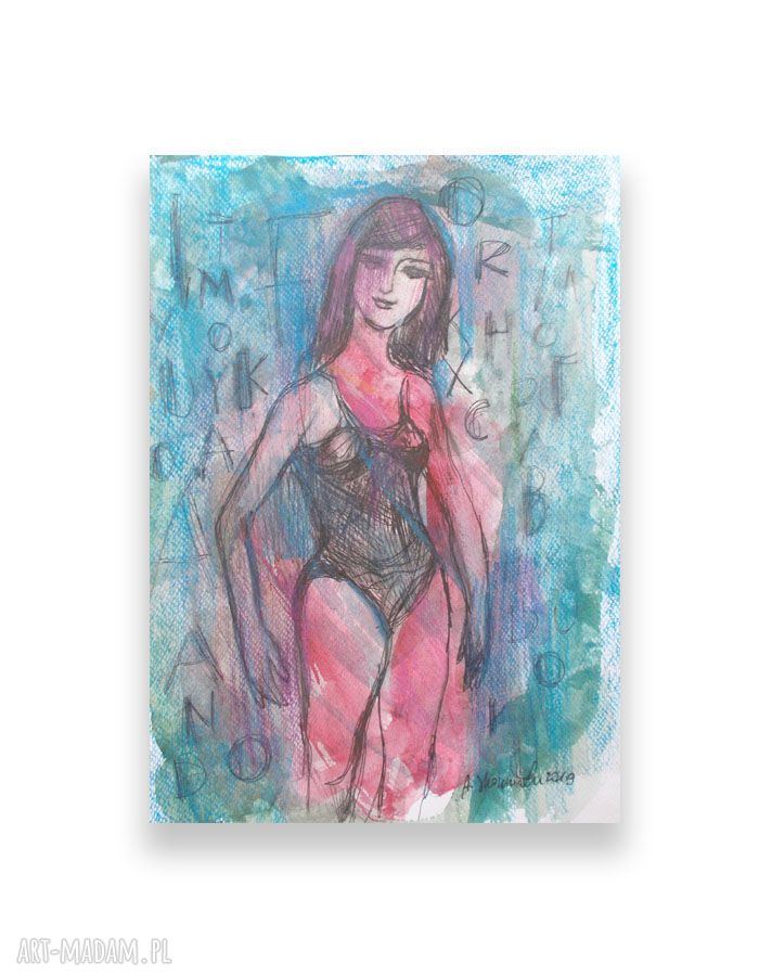 Manekin - oprawiony rysunek akwarelowy 22,5x31 cm