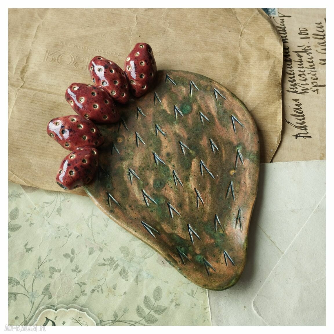 Opuncja figowa - mydelniczka i podstawek z ceramiki handmade