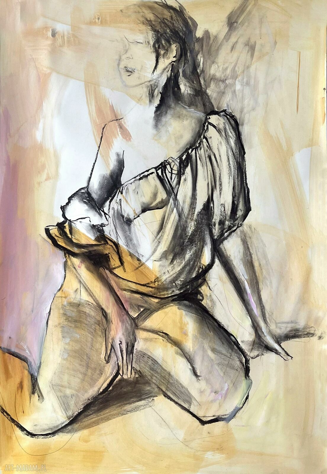 Obraz Louka Orange 100x70 cm - pomarańczowy klimat do sypialni