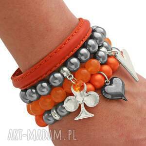 orange jade steel pearl strap & glass pearl set