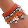 hand made bransoletki orange jade, steel , strap & glass pearl set