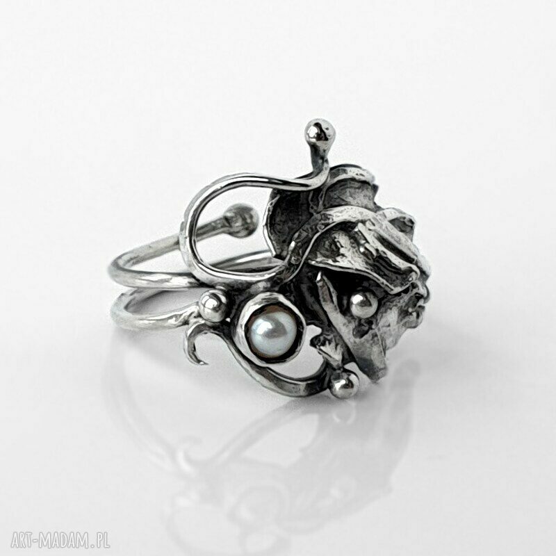 pierścionki: Orchid srebrny pierścionek z perłą Ręcznie wykonane