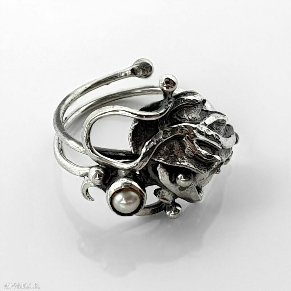 pierścionki: Orchid srebrny pierścionek z perłą Ręcznie wykonane