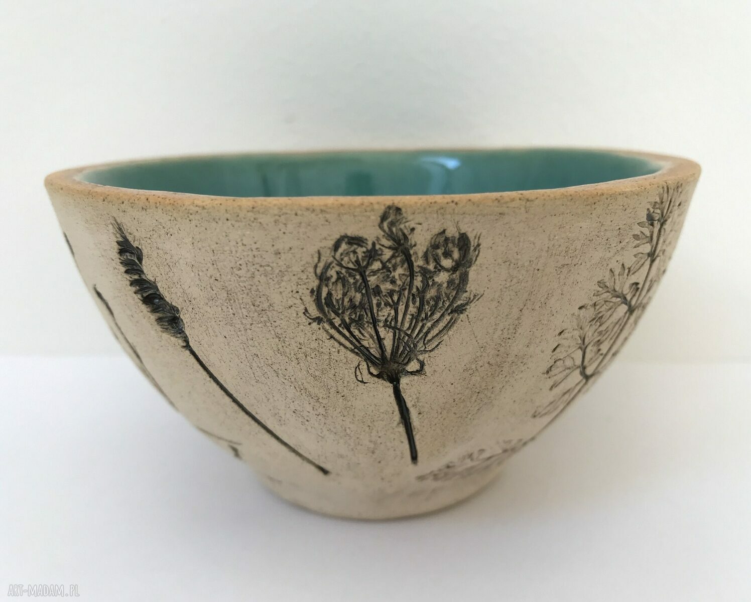 Miseczka ceramiczna Organic z turkusowym szkliwem i odbiciem roślin - Ceramika Ana