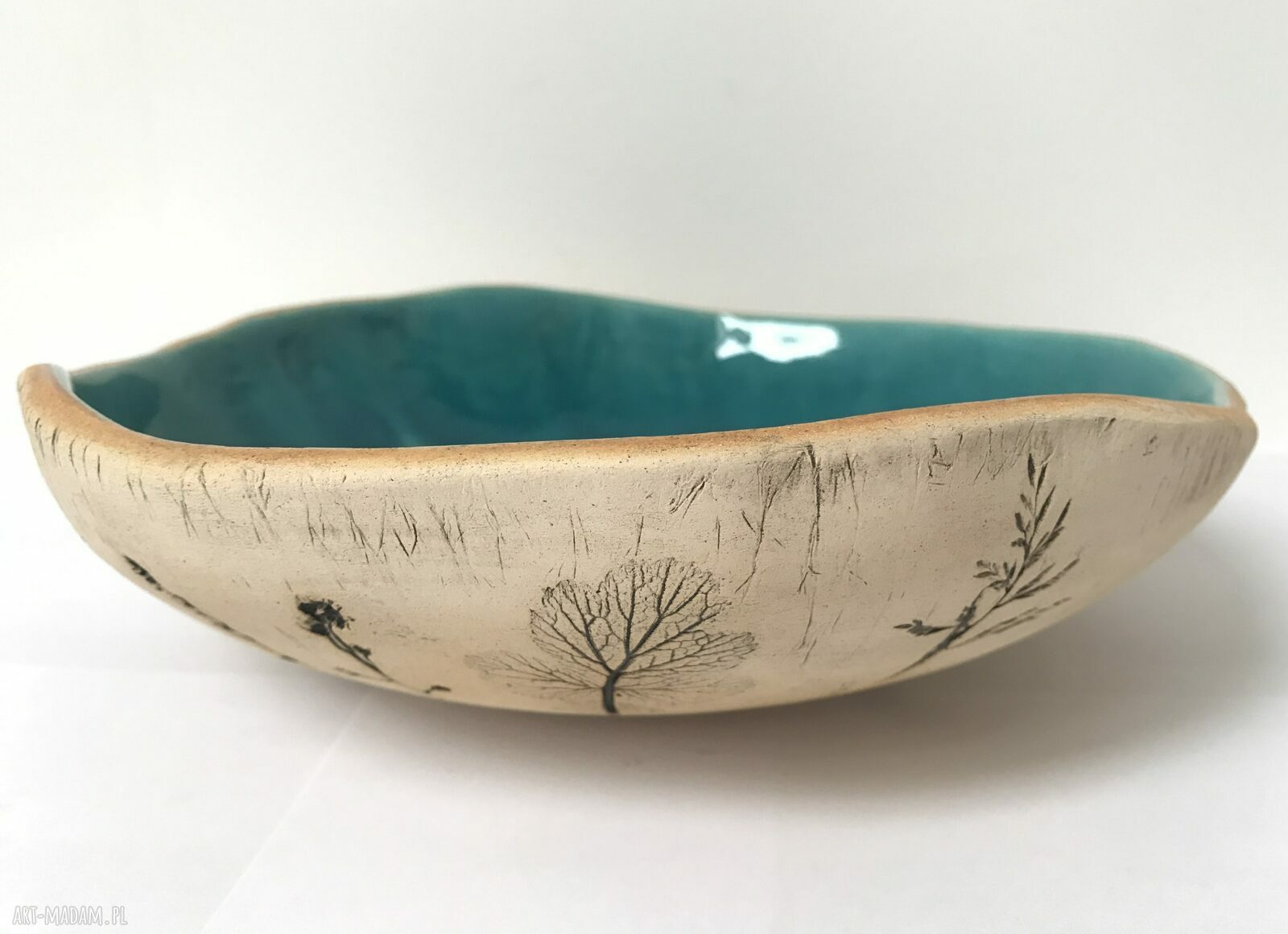 Organiczna misa ceramiczna z roślinami - ręcznie wykonana misa na prezent urodzinowy