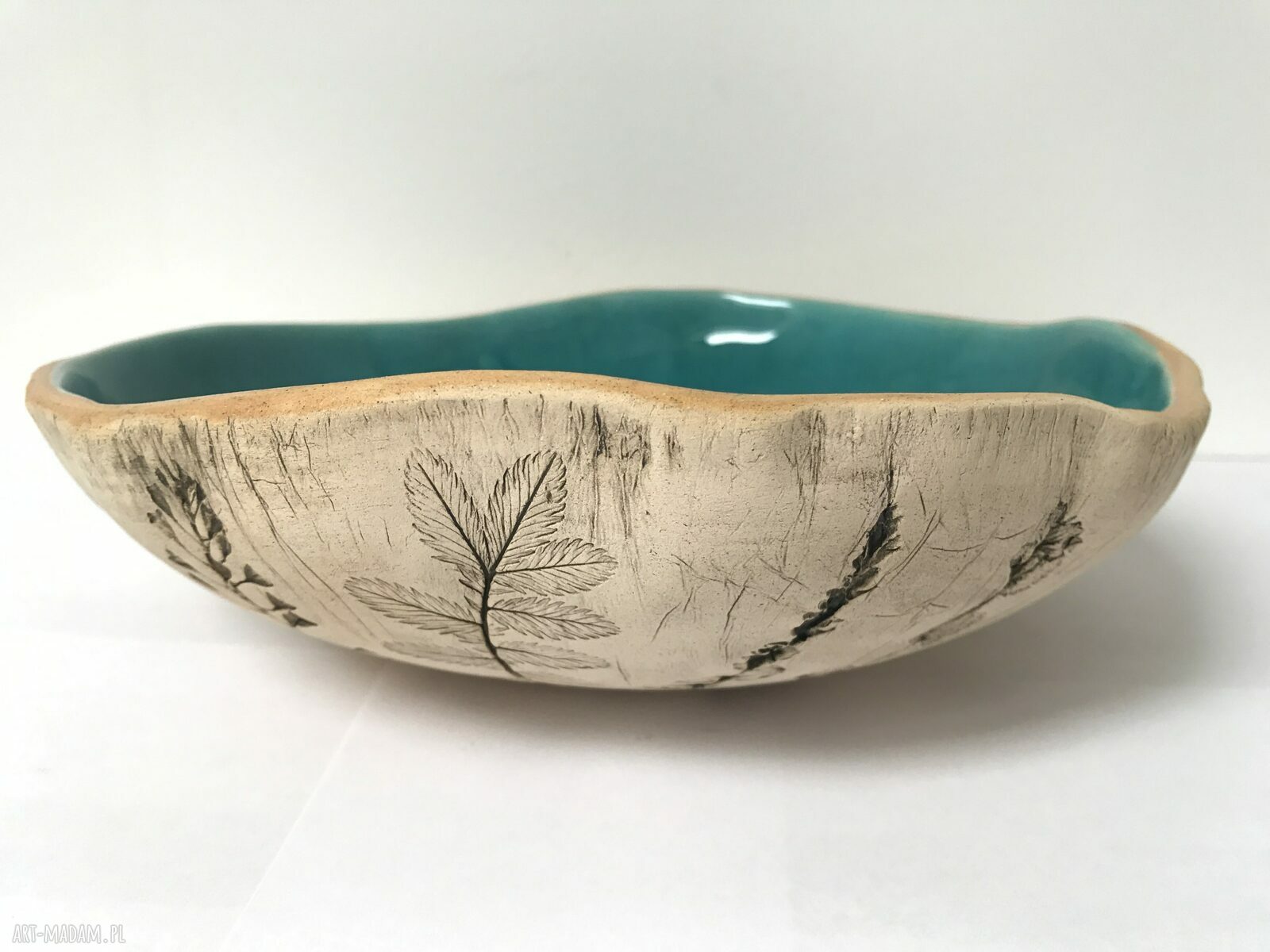 Organiczna misa ceramiczna z roślinami - ręcznie wykonana misa na prezent urodzinowy