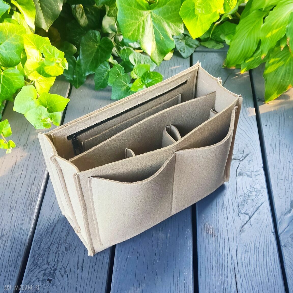 Organizer z kieszonkami do torebki - beżowy wkład filcowy Beltrani