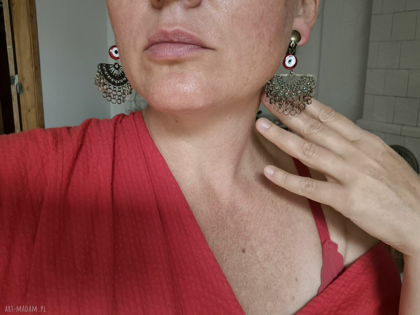 Orientalne klipsy boho box x1 - styl Frida (brąz i czerwień)