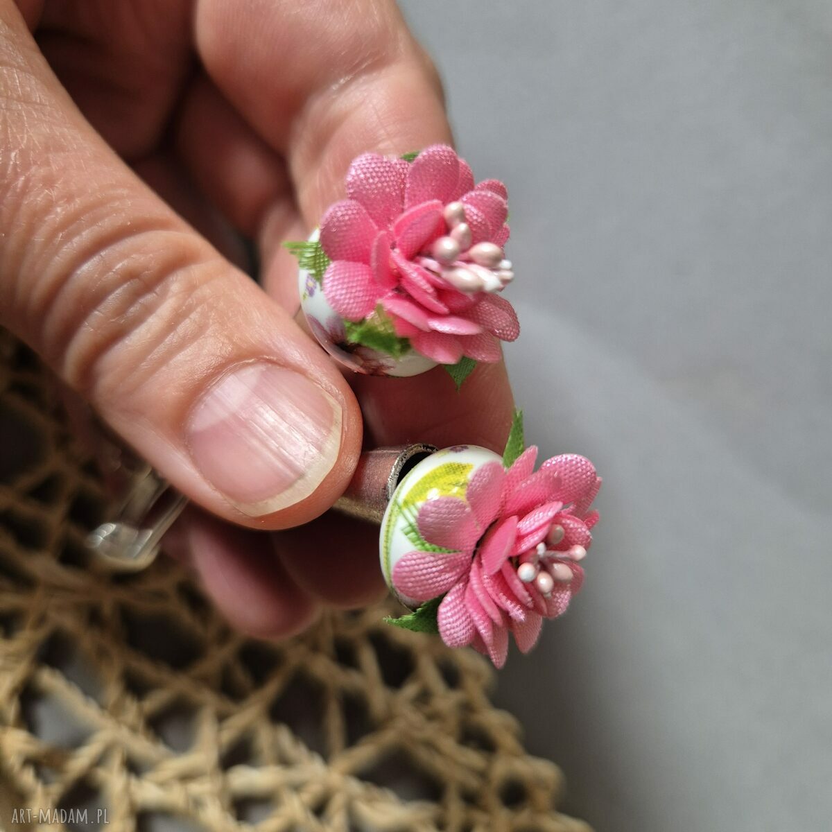 Orientalne kwiaty na klipsach - styl boho Frida, handmade