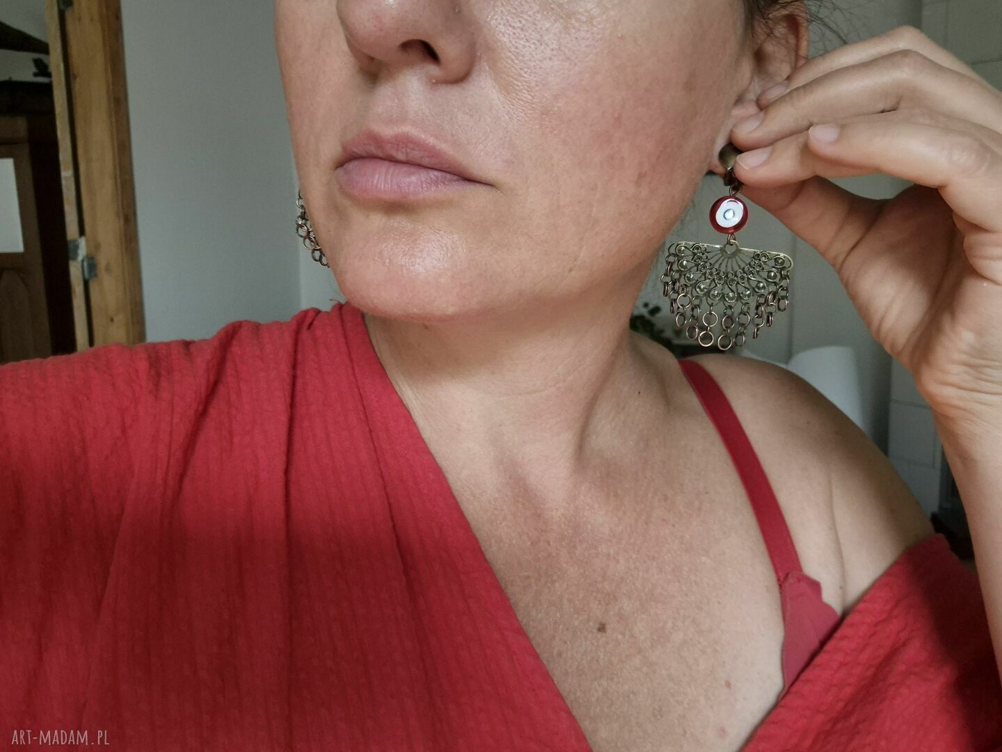 Orientalne klipsy boho box x1 - styl Frida (brąz i czerwień)