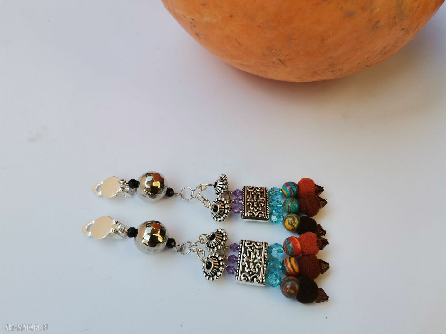 Orientalne klipsy boho folk Frida - ręcznie robione frędzle (box x1)
