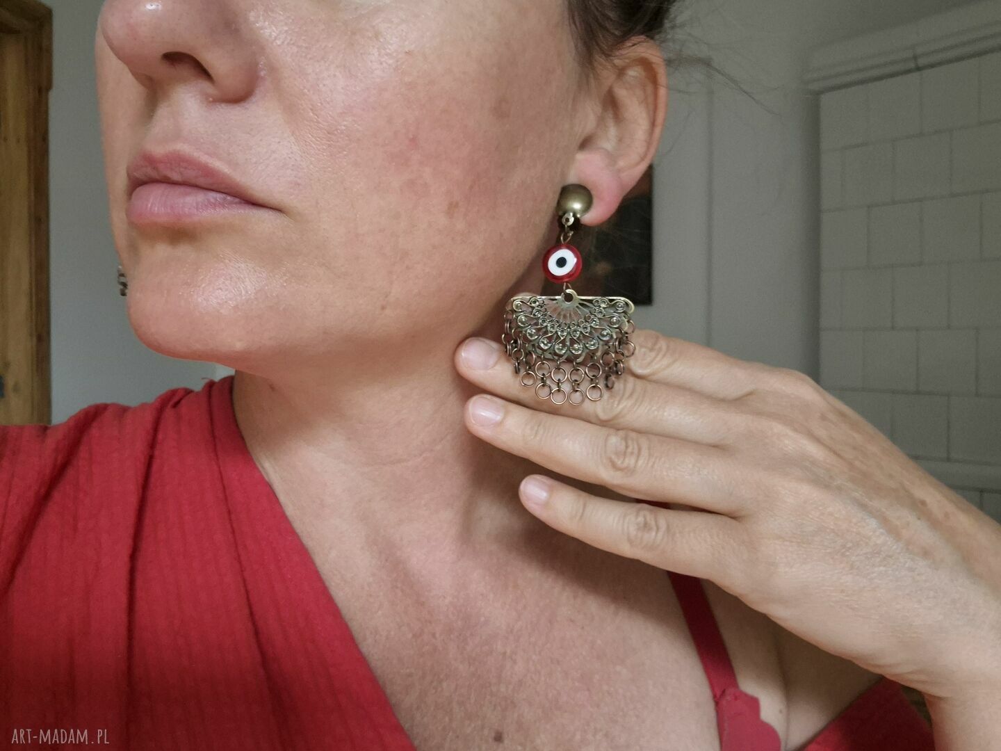 Orientalne klipsy boho box x1 - styl Frida (brąz i czerwień)