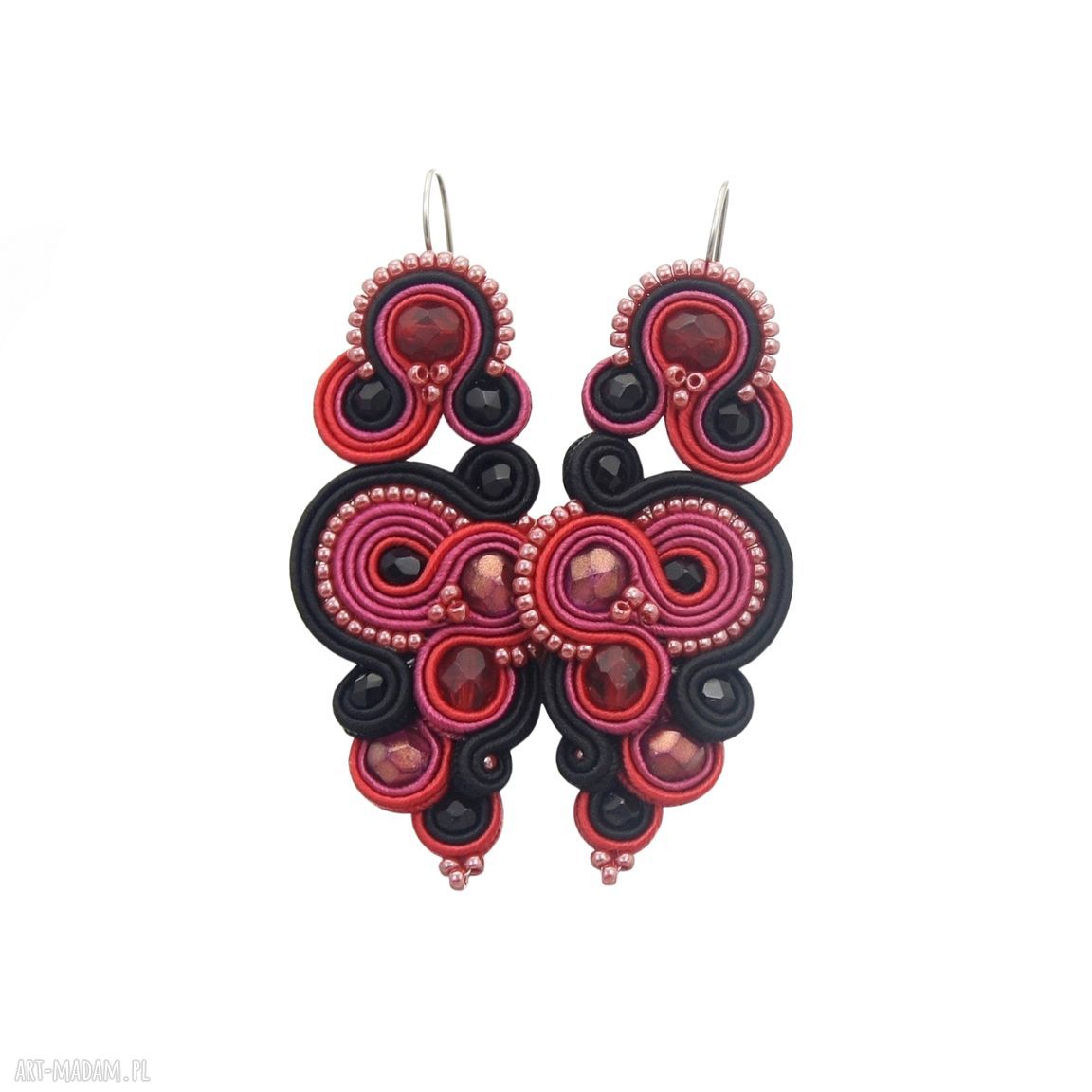 Kolczyki soutache Renire Dark Ruby - ręczny haft