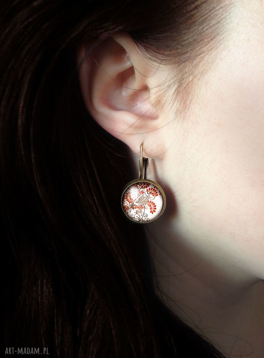 kolczyki: Orientalne ptaszki Duże kolczyki wiszące handmade