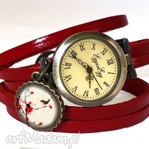 orientalne ptaszki - zegarek bransoletka na skórzanym pasku