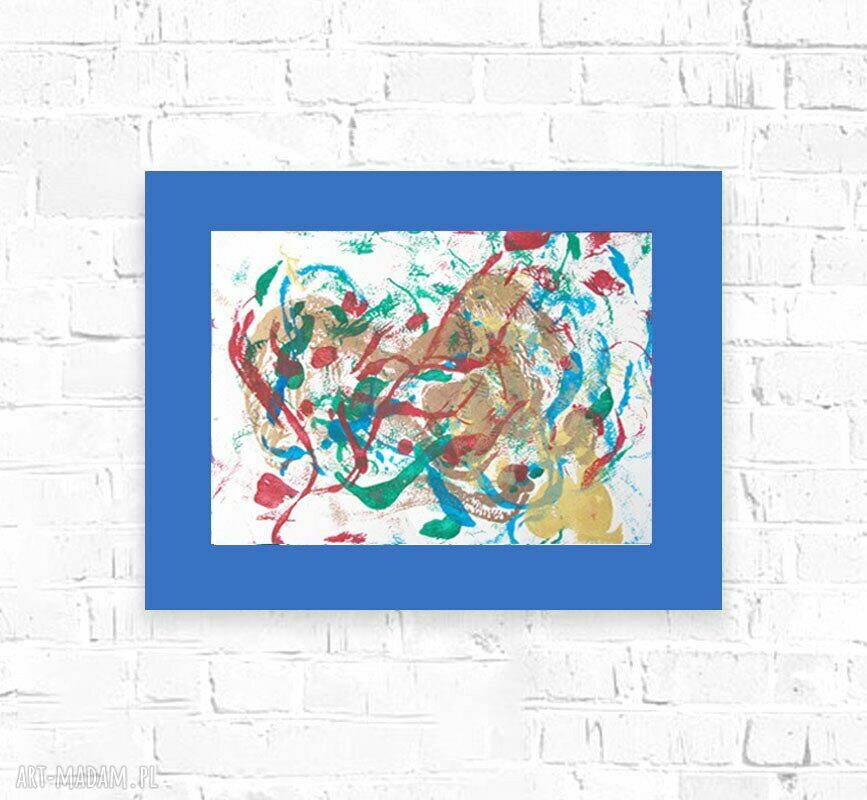 Niebiesko-złota abstrakcja do nowoczesnego wnętrza (30x40 cm)