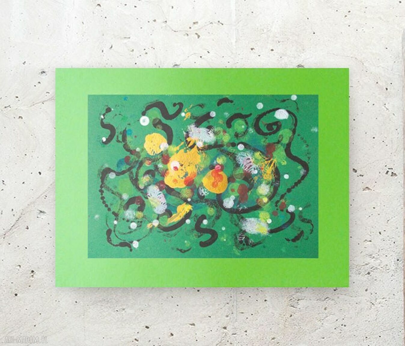 Zielona abstrakcja z złotymi akcentami - grafika 30x40 do skandynawskiego wnętrza