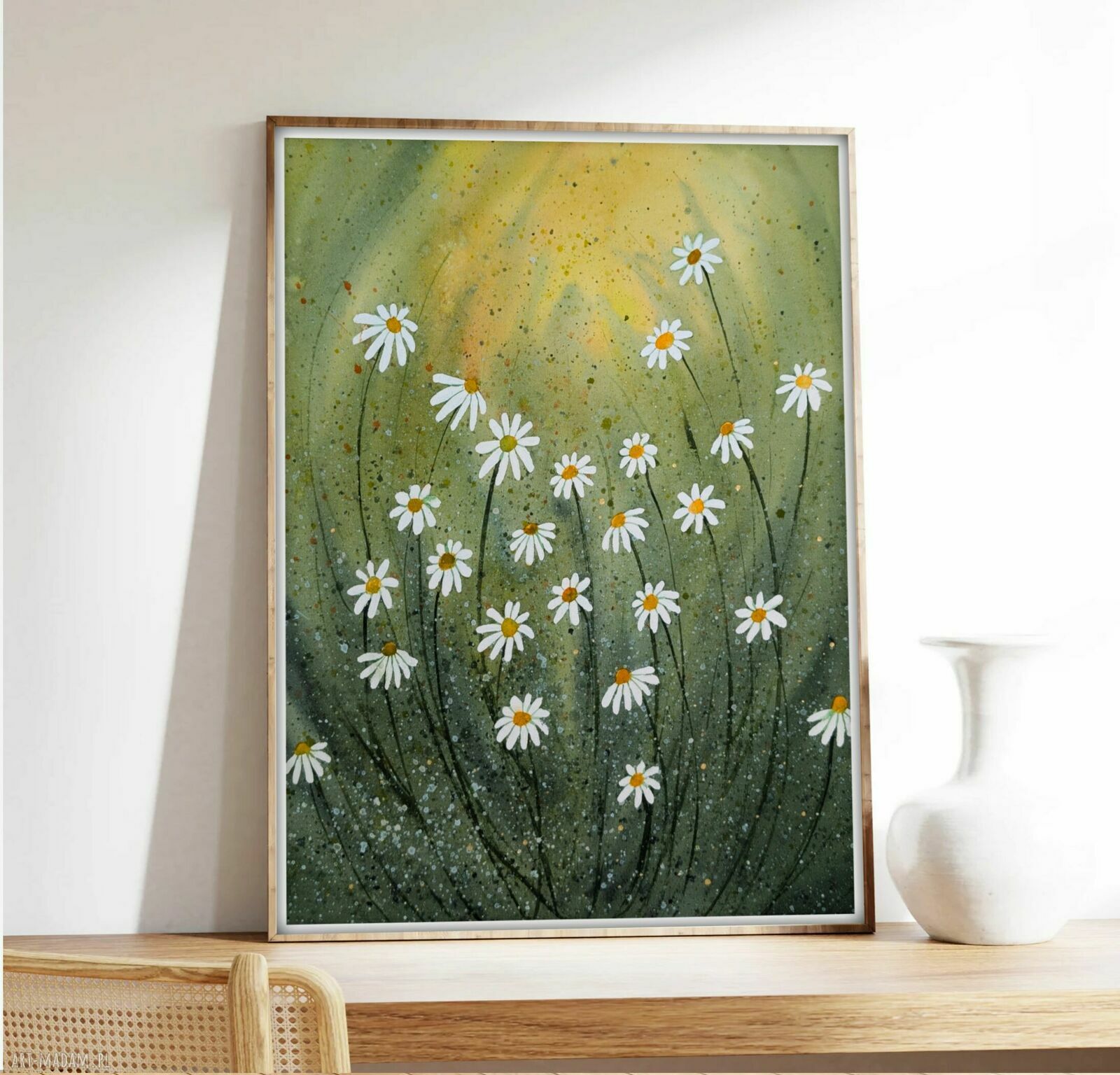 Oryginalna akwarela 30x40 - Rumianki na łące
