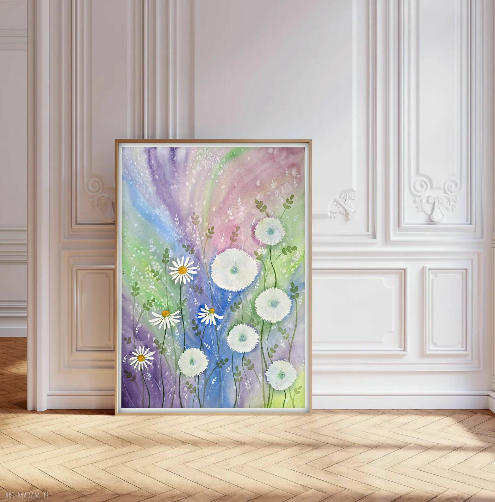 Oryginalna akwarela 50x70 cm Dmuchawce - unikatowy obraz ręcznie malowany