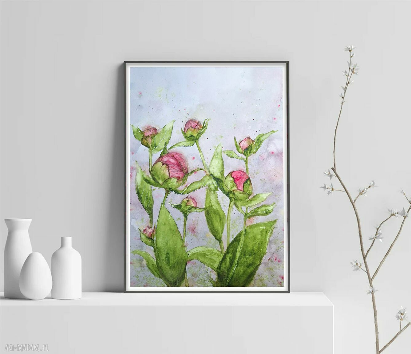 Oryginalna akwarela 30x40 cm. Piwonie