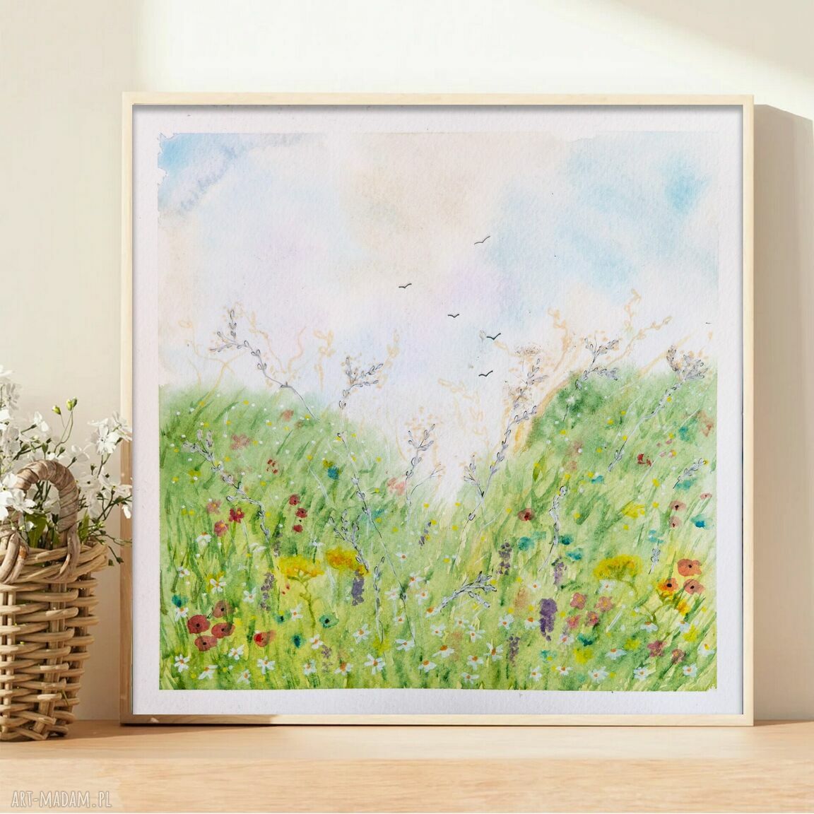 Oryginalna akwarela 23x23 - Łąka (autorska grafika)