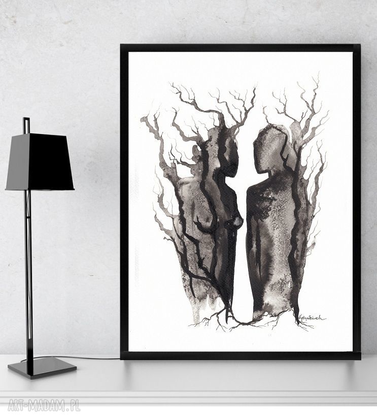 Oryginalna grafika czarno-biała akt - rysunek tuszem A4 do ramki 30x40 (Body Flowers)