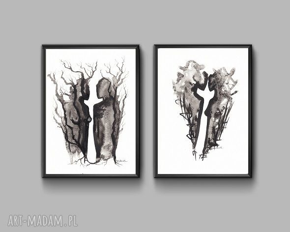 Oryginalna grafika czarno biała akt rysunek tuszem A4 do ramki 30x40 (Body Flowers)