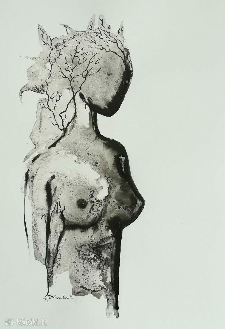 Oryginalna grafika A3 „Body Flowers” - czarny tusz do ramki 30x42