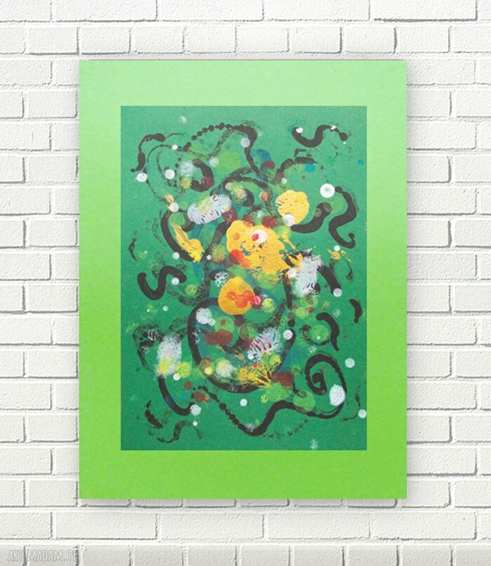 Zielona abstrakcja z złotymi akcentami - grafika 30x40 do skandynawskiego wnętrza