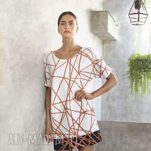 manifesto art sukienka geometryczna bawełniana - białe
