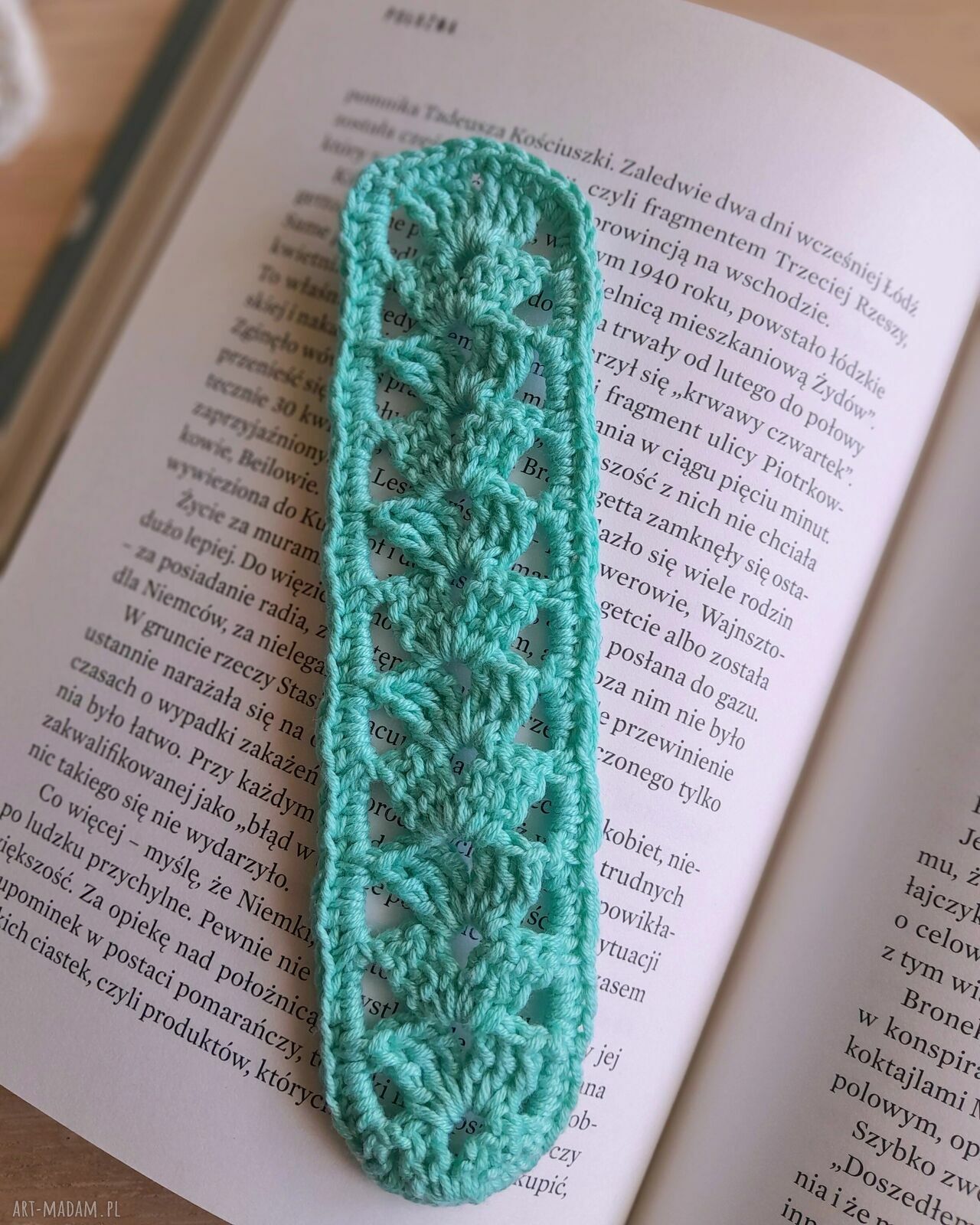 Oryginalna turkusowa zakładka do książki na szydełku - handmade