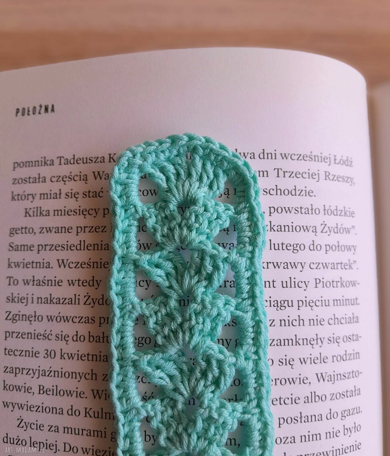 Oryginalna turkusowa zakładka do książki na szydełku - handmade