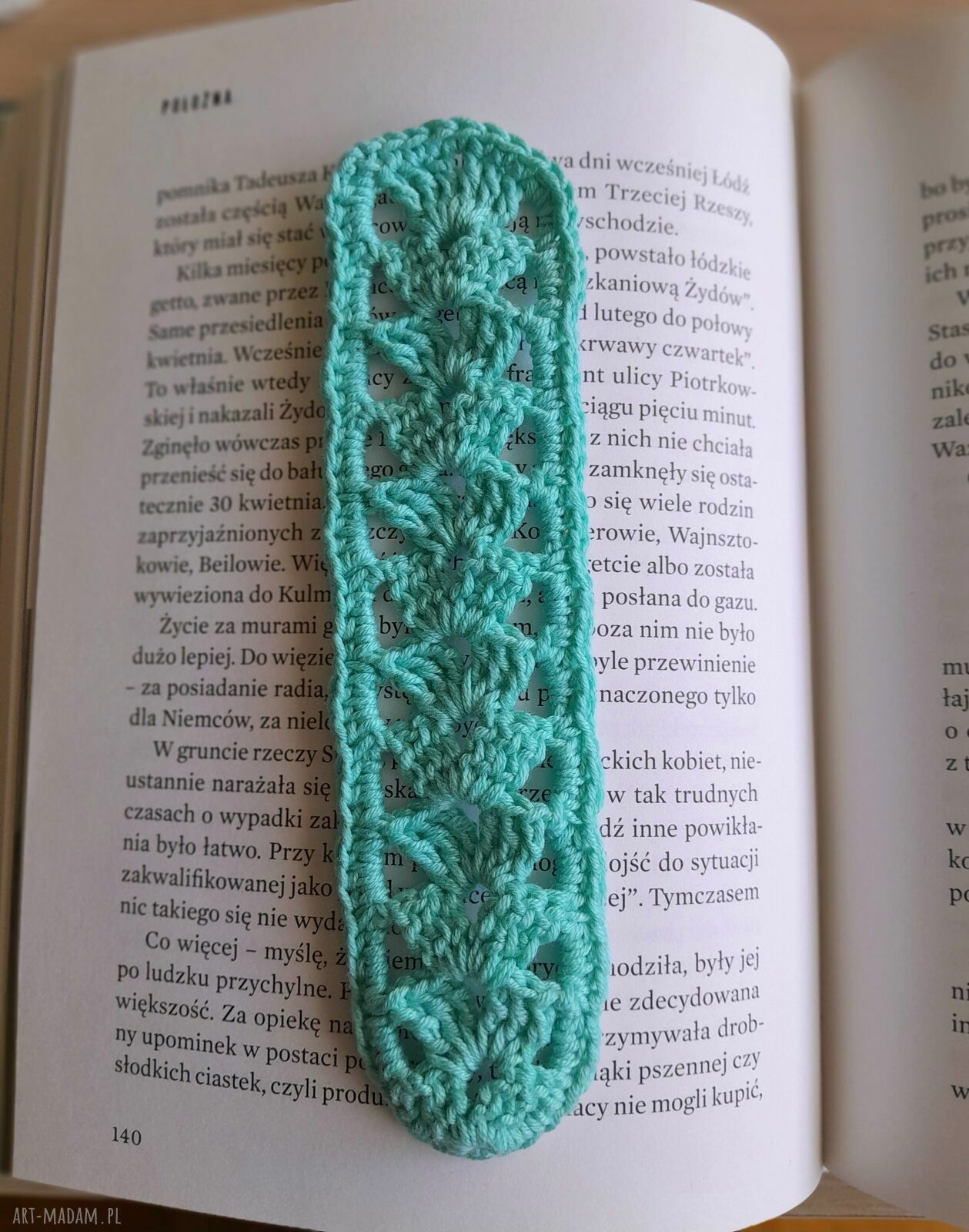 Oryginalna turkusowa zakładka do książki na szydełku - handmade