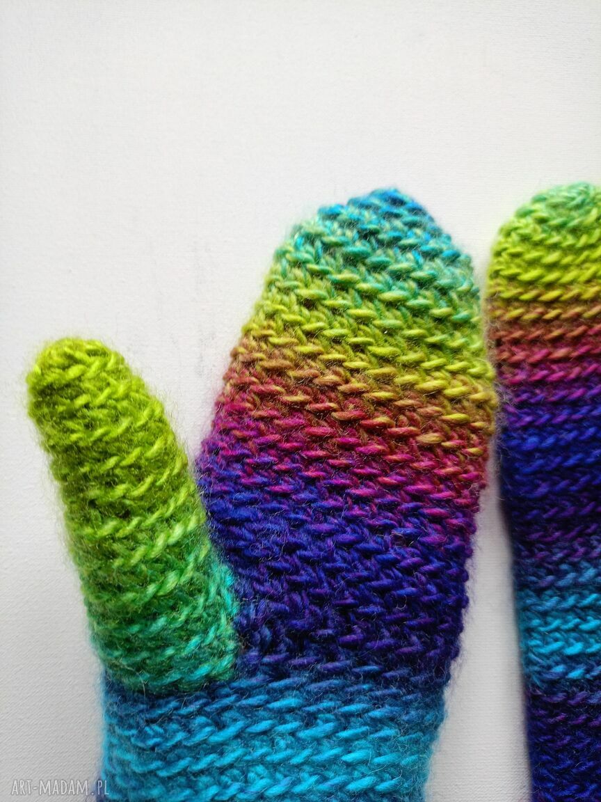 Oryginalne cieniowane rękawiczki na zimę - handmade z wełny (S/M)