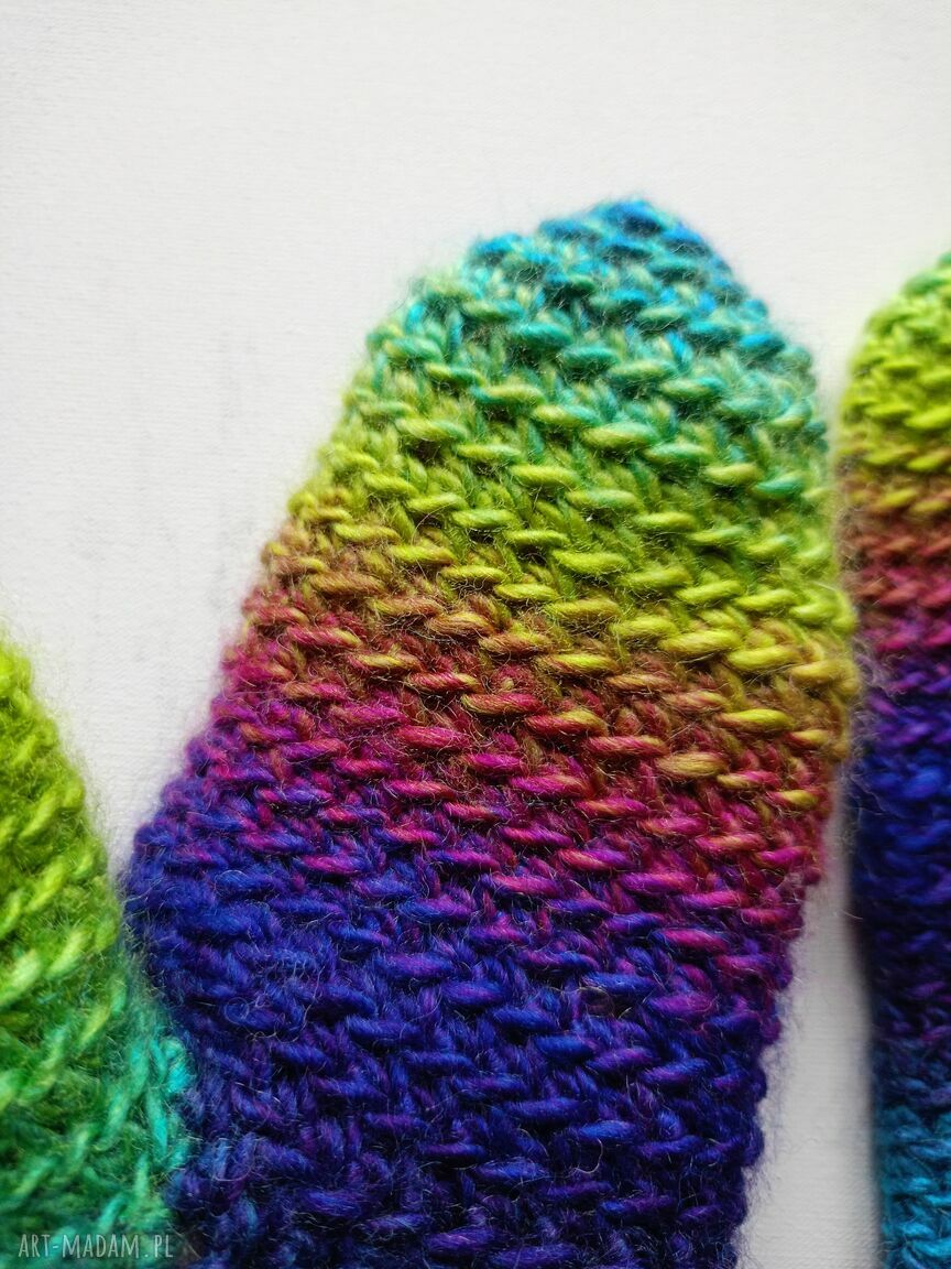 Oryginalne cieniowane rękawiczki na zimę - handmade z wełny (S/M)