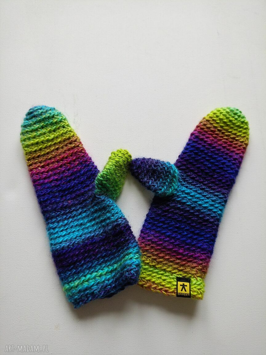 Oryginalne cieniowane rękawiczki na zimę - handmade z wełny (S/M)