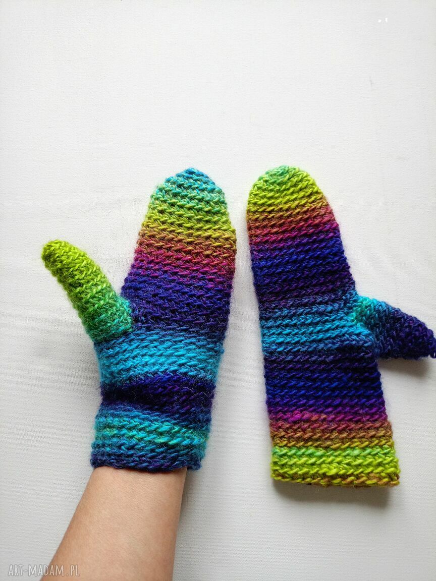 Oryginalne cieniowane rękawiczki na zimę - handmade z wełny (S/M)