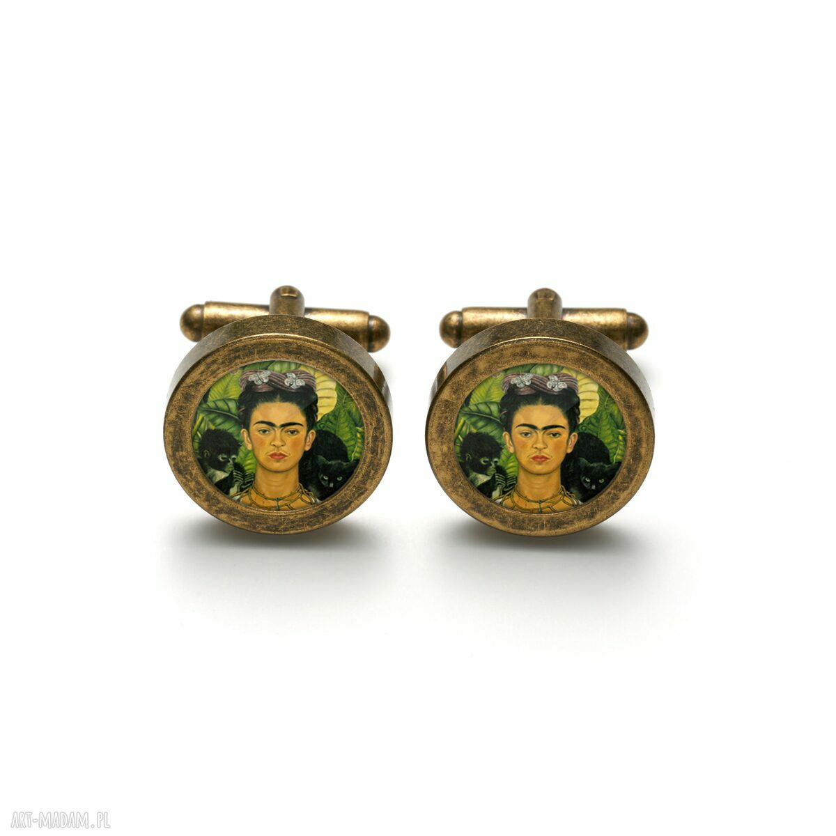 Eleganckie spinki do mankietów z grafiką Frida Kahlo - prezent dla niej i dla niego