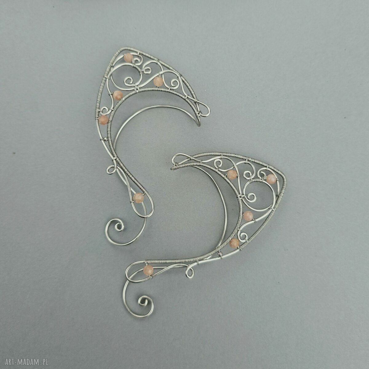 Oryginalne nausznice elfie uszy z kamieniem słonecznym (wire wrapping)