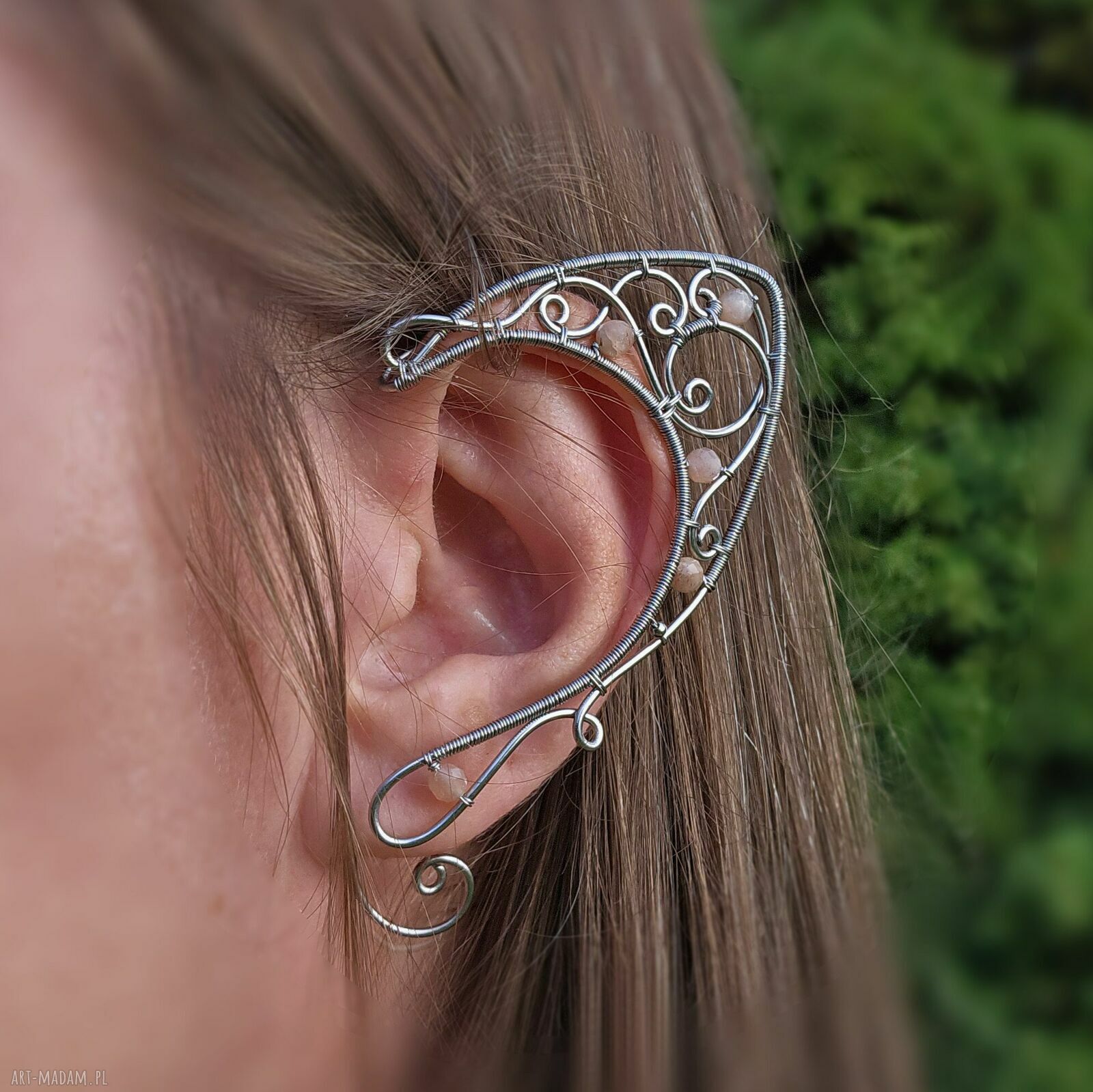 Oryginalne nausznice elfie uszy z kamieniem słonecznym wire wrapping