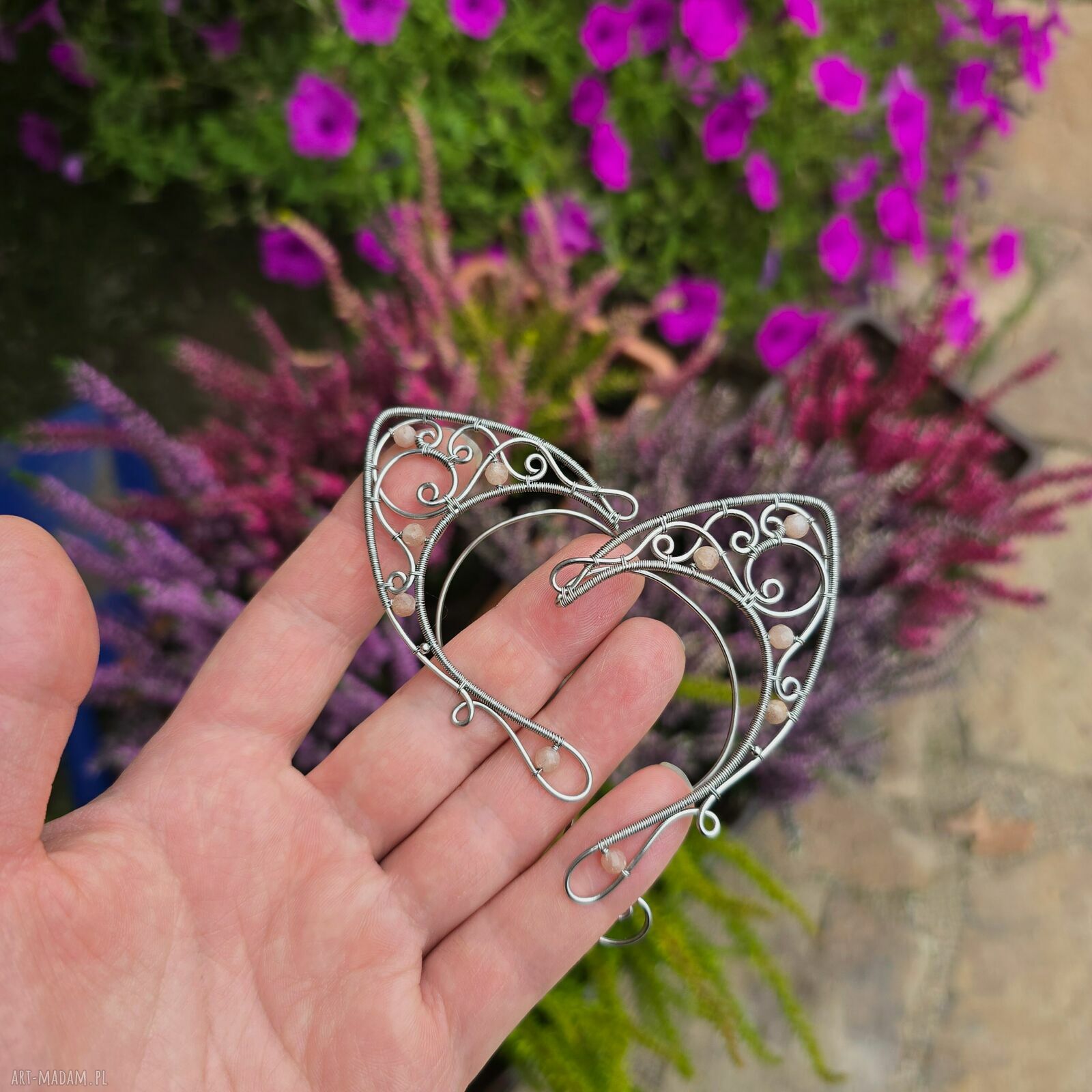 Oryginalne nausznice elfie uszy z kamieniem słonecznym (wire wrapping)