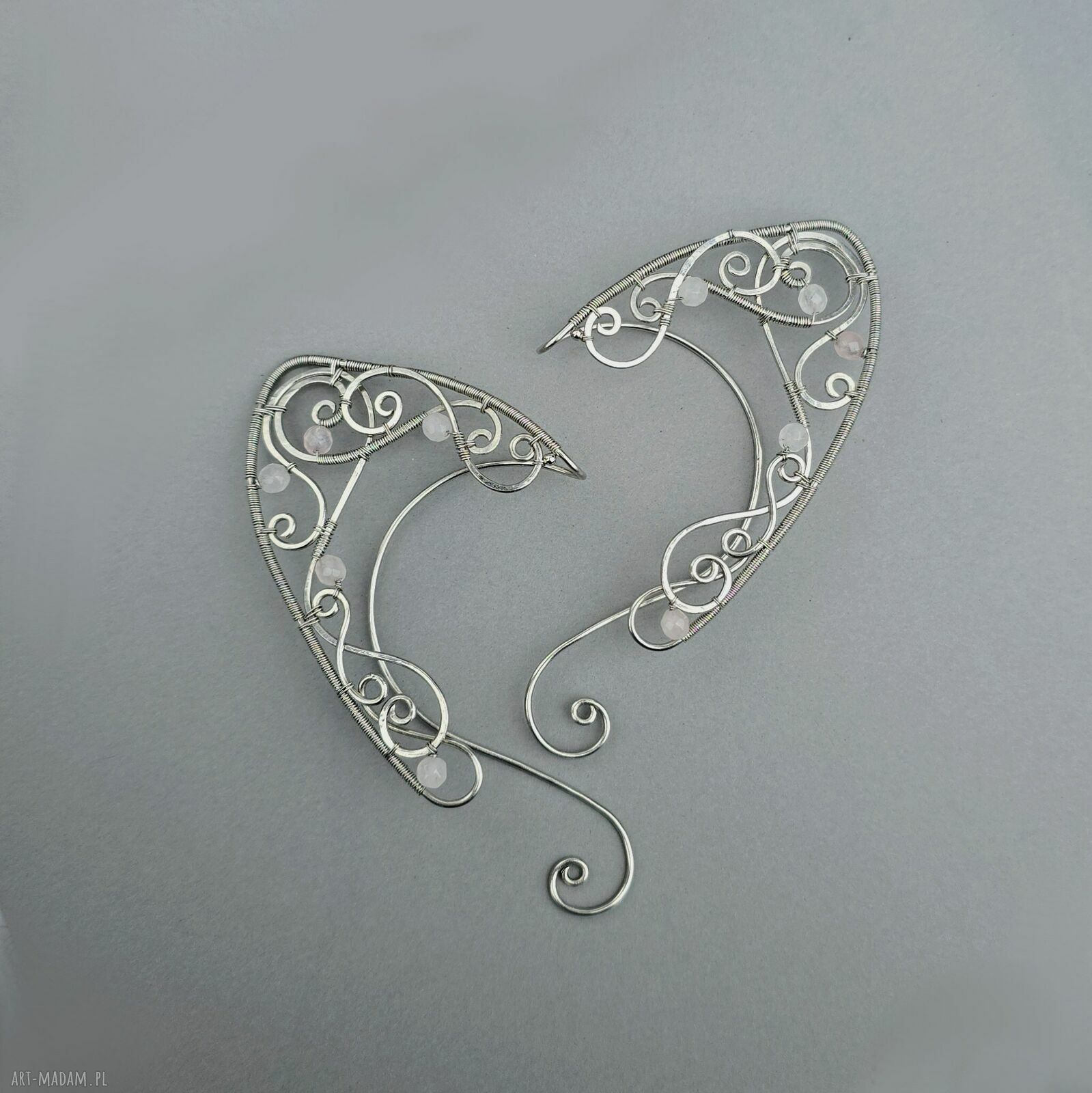Oryginalne nausznice elfie uszy z kamieniem księżycowym - wire wrapping