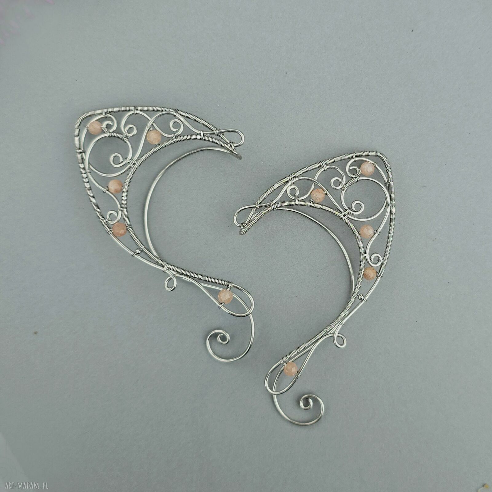 Oryginalne nausznice elfie uszy z kamieniem słonecznym (wire wrapping)