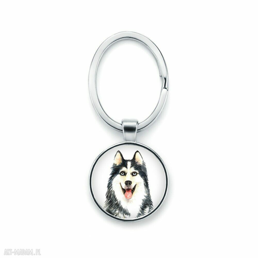 Brelok z grafiką HUSKY - rasowy pies, srebrna baza 28 mm (handmade)