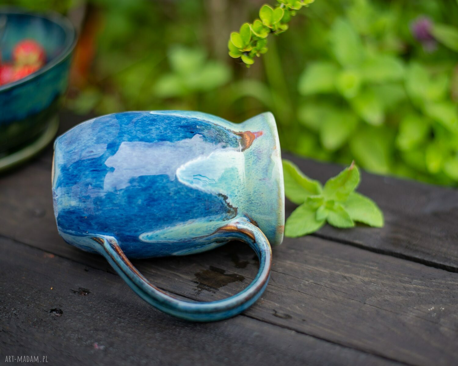 Duży kubek Bluegreen 480 ml - handmade ceramika z dużym uchem