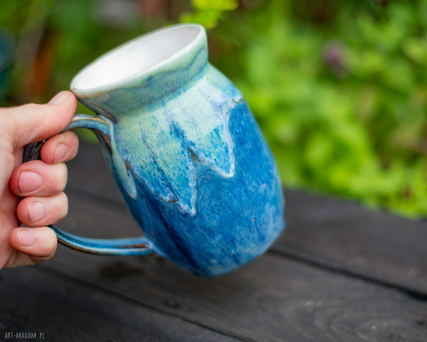Duży kubek Bluegreen 480 ml - handmade ceramika z dużym uchem