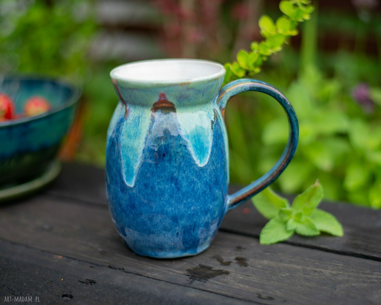 Duży kubek Bluegreen 480 ml - handmade ceramika z dużym uchem