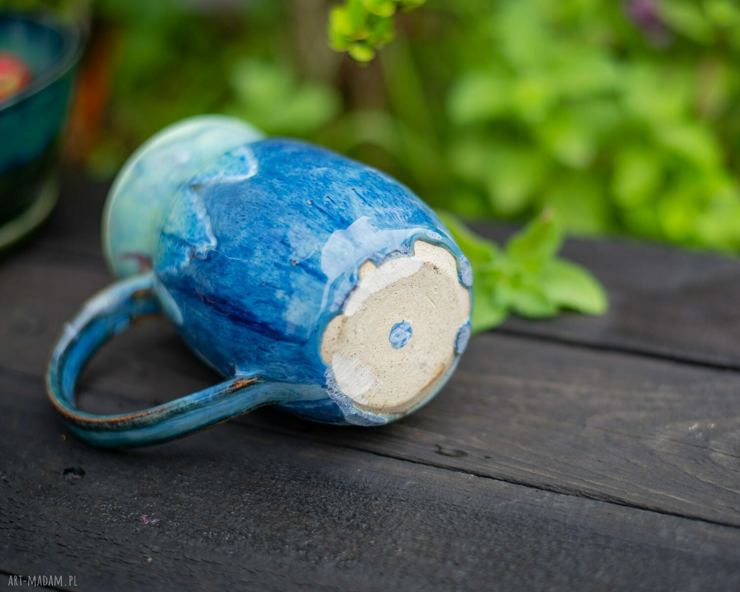 Duży kubek Bluegreen 480 ml - handmade ceramika z dużym uchem