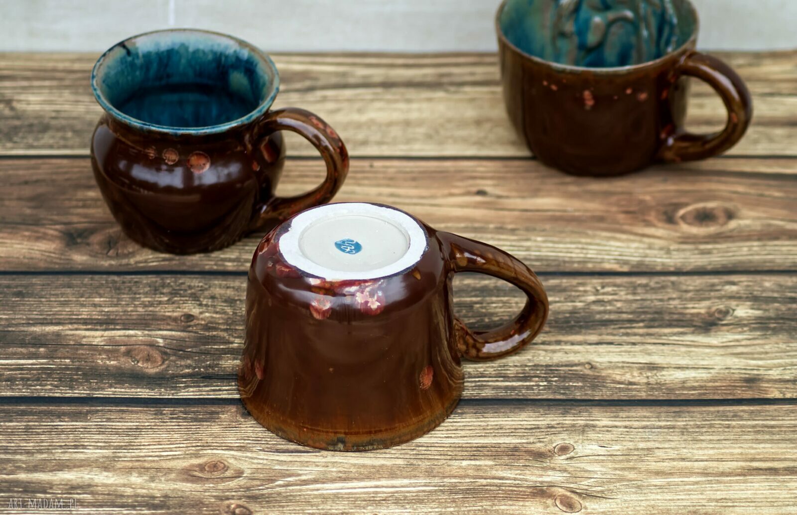 Oryginalny, duży kubek z koniem - rękodzieło ceramiczne Azul Horse (brąz i niebieski)